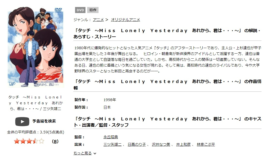タッチ Miss Lonely Yesterday あれから君は…